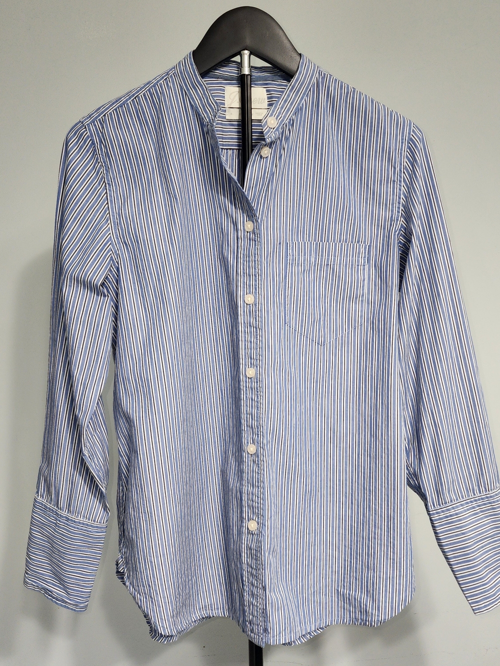 J. Crew Classic Blue and White Striped Grandad Collar Button-Down Shirt Size 4